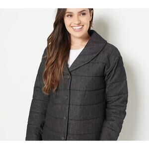 Isaac Mizrahi Live! Women's Jacket True Denim Quilted Shawl Black A462265 Sz Med